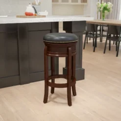 Flash Furniture 29'' High Backless Wood Barstool With Carved Apron And LeatherSoftSoft Swivel Seat -Flash Furniture GUEST cb5df6a4 cb50 45f5 9d8b 7110d8a07e2e