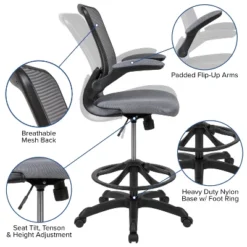 Flash Furniture Mid-Back Mesh Ergonomic Drafting Chair With Adjustable Foot Ring And Flip-Up Arms -Flash Furniture GUEST cbe422bc 97f2 4db0 a701 f3ccddcfc312