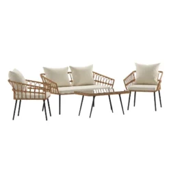 Flash Furniture Evin Boho 4 Piece Indoor/Outdoor Rope Rattan Patio Conversation Set With Tempered Glass Top Coffee Table And Cushions -Flash Furniture GUEST ccbb9d37 4713 46fa 8988 7bf40ee26423