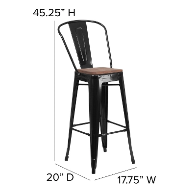 Flash Furniture 30" High Metal Barstool With Back And Wood Seat 5 Flash Furniture 30" High Metal Barstool With Back And Wood Seat - Image 3