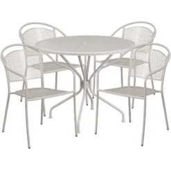 Flash Furniture Oia Commercial Grade 35.25" Round Indoor-Outdoor Steel Patio Table Set With 4 Round Back Chairs -Flash Furniture GUEST cfc55c8f b1df 4cf5 a93b 1b9f7be9f1e7