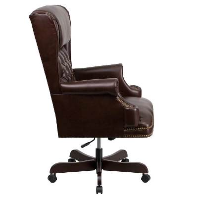 High Back Traditional LeatherSoft Tufted Executive Ergonomic Office Leather Chair Brown - Flash Furniture 3 High Back Traditional LeatherSoft Tufted Executive Ergonomic Office Leather Chair Brown - Flash Furniture