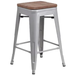 Flash Furniture 24" High Backless Metal Counter Height Stool With Square Wood Seat -Flash Furniture GUEST d1e2c718 c8a4 4903 a617 dcf1f4599820