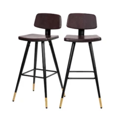 Flash Furniture Kora Commercial Grade Low Back Barstools-LeatherSoft Upholstery-Iron Frame-Integrated Footrest-Gold Tipped Legs-Set Of 2 -Flash Furniture GUEST d1fd0db9 a2aa 4da0 97f5 0ac983e602a8