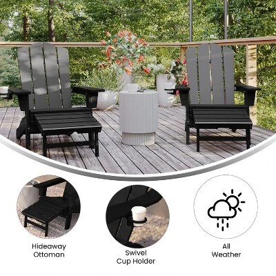 Flash Furniture Halifax HDPE Adirondack Chair With Cup Holder And Pull Out Ottoman, All-Weather HDPE Indoor/Outdoor Lounge Chair 7 Flash Furniture Halifax HDPE Adirondack Chair With Cup Holder And Pull Out Ottoman, All-Weather HDPE Indoor/Outdoor Lounge Chair - Image 5
