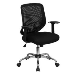 Flash Furniture Mid-Back Mesh Tapered Back Swivel Task Office Chair With LeatherSoft Seat, Chrome Base And T-Arms -Flash Furniture GUEST d50068b6 3313 48e3 8a70 0e6f76967a02