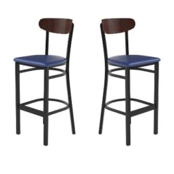 Flash Furniture Wright Set Of 2 Commercial Grade Barstools With 500 LB. Capacity Steel Frame, Solid Wood Seat, And Boomerang Back -Flash Furniture GUEST d53be36a 822c 4e18 a9f6 f8aedd62e58f
