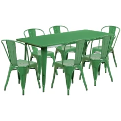 Flash Furniture Commercial Grade 31.5" X 63" Rectangular Metal Indoor-Outdoor Table Set With 6 Stack Chairs -Flash Furniture GUEST d614debd 008a 4c12 9197 81a9eb7355bd
