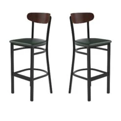 Flash Furniture Wright Set Of 2 Commercial Grade Barstools With 500 LB. Capacity Steel Frame, Solid Wood Seat, And Boomerang Back -Flash Furniture GUEST d6af4e68 0aba 4cbb 90dd 49897bec97c0