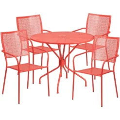 Flash Furniture Oia Commercial Grade 35.25" Round Indoor-Outdoor Steel Patio Table Set With 4 Square Back Chairs -Flash Furniture GUEST d6c81139 3a27 4a69 bd29 f0e733975acb
