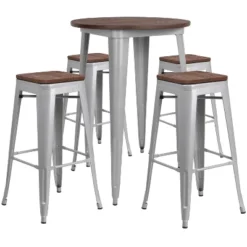 Flash Furniture 30" Round Metal Bar Table Set With Wood Top And 4 Backless Stools 7 Flash Furniture 30" Round Metal Bar Table Set With Wood Top And 4 Backless Stools -Flash Furniture GUEST d7f40101 f7ed 447d b31e 99daddaad77c