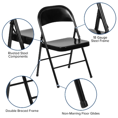 Flash Furniture 4 Pack HERCULES Series Double Braced Metal Folding Chair 5 Flash Furniture 4 Pack HERCULES Series Double Braced Metal Folding Chair - Image 3