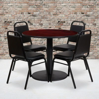 Flash Furniture 36'' Round Laminate Table Set With Round Base And 4 Trapezoidal Back Banquet Chairs 3 Flash Furniture 36'' Round Laminate Table Set With Round Base And 4 Trapezoidal Back Banquet Chairs