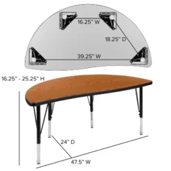 Flash Furniture 47.5" Half Circle Wave Flexible Collaborative Thermal Laminate Activity Table - Height Adjustable Short Legs -Flash Furniture GUEST da3cb93d 4c8e 4bbc 9d0a 660047545700
