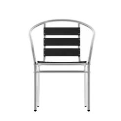 Flash Furniture Lila Aluminum Commercial Indoor-Outdoor Restaurant Stack Chair With Triple Slat Faux Teak Back -Flash Furniture GUEST db5df191 ae4b 4d89 9632 c3d0a6822248