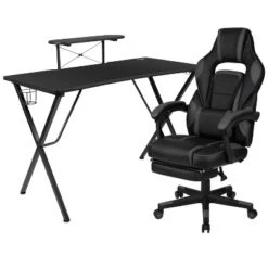 Flash Furniture Gaming Desk With Cup Holder/Headphone Hook/Monitor Stand & Reclining Back/Arms Gaming Chair With Footrest -Flash Furniture GUEST dc2103ed 05b8 451b 9c6f 8ce0f059dfdf