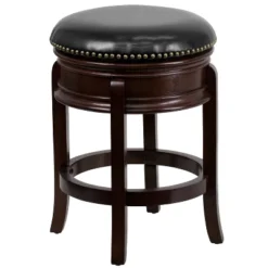 Flash Furniture 24'' High Backless Wood Counter Height Stool With Carved Apron And LeatherSoftSoft Swivel Seat -Flash Furniture GUEST dc70622a 3334 42c5 9e82 219be8cfd844
