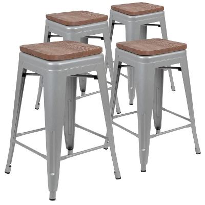 Flash Furniture 24" High Metal Counter-Height, Indoor Bar Stool With Wood Seat - Stackable Set Of 4 14 Flash Furniture 24" High Metal Counter-Height, Indoor Bar Stool With Wood Seat - Stackable Set Of 4 - Image 12
