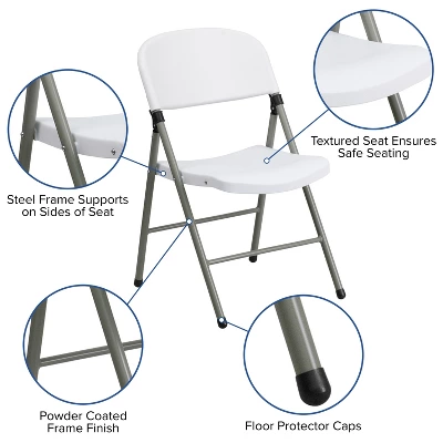 Flash Furniture HERCULES Series White Plastic Folding Chairs | Set Of 2 Lightweight Folding Chairs With Gray Frame 5 Flash Furniture HERCULES Series White Plastic Folding Chairs | Set Of 2 Lightweight Folding Chairs With Gray Frame - Image 3