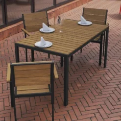 Flash Furniture Finch Commercial Grade Outdoor Dining Table 55" X 31" With Faux Teak Poly Slats And Metal Frame -Flash Furniture GUEST dd533b50 0adb 4af0 b15e d0d89e068e2f