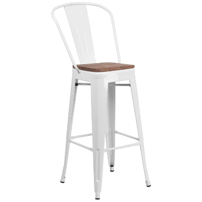 Flash Furniture 30" High Metal Barstool With Back And Wood Seat 13 Flash Furniture 30" High Metal Barstool With Back And Wood Seat - Image 11