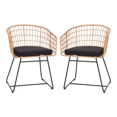 Flash Furniture Devon Set Of 2 Indoor/Outdoor Patio Boho Club Chairs, Rope With PE Wicker Rattan, Cushions And Sled Base 13 Flash Furniture Devon Set Of 2 Indoor/Outdoor Patio Boho Club Chairs, Rope With PE Wicker Rattan, Cushions And Sled Base - Image 11