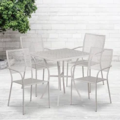 Flash Furniture Oia Commercial Grade 28" Square Indoor-Outdoor Steel Patio Table Set With 4 Square Back Chairs
