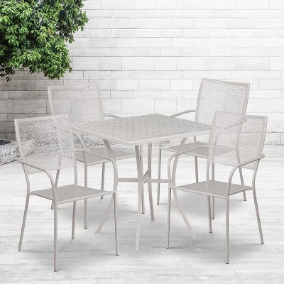Flash Furniture Oia Commercial Grade 28" Square Indoor-Outdoor Steel Patio Table Set With 4 Square Back Chairs 3 Flash Furniture Oia Commercial Grade 28" Square Indoor-Outdoor Steel Patio Table Set With 4 Square Back Chairs