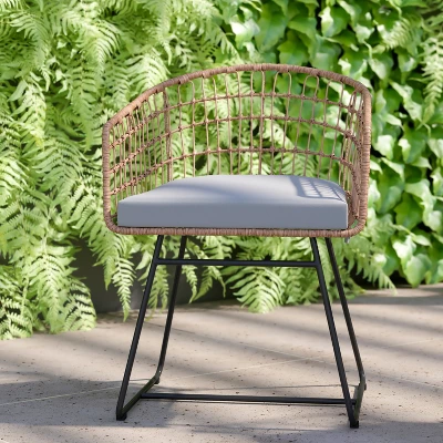 Flash Furniture Devon 3-Piece Patio Bistro Set, Indoor/Outdoor Rattan Rope Chairs, Acacia Wood Top Table & Seat Cushions 5 Flash Furniture Devon 3-Piece Patio Bistro Set, Indoor/Outdoor Rattan Rope Chairs, Acacia Wood Top Table & Seat Cushions - Image 3