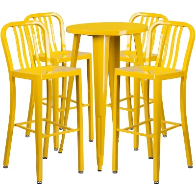 Flash Furniture Commercial Grade 24" Round Metal Indoor-Outdoor Bar Table Set With 4 Vertical Slat Back Stools 6 Flash Furniture Commercial Grade 24" Round Metal Indoor-Outdoor Bar Table Set With 4 Vertical Slat Back Stools - Image 4