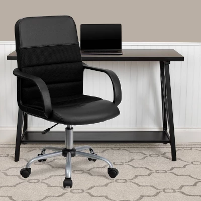 Swivel Task Chair Black Leather/Mesh - Flash Furniture 7 Swivel Task Chair Black Leather/Mesh - Flash Furniture - Image 5