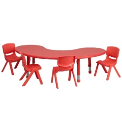 Flash Furniture 35"W X 65"L Half-Moon Plastic Height Adjustable Activity Table Set With 4 Chairs -Flash Furniture GUEST e52fa7ce 9a48 4065 b0c5 72d442c061f1