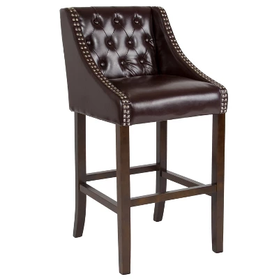 Flash Furniture Carmel Series 30" High Transitional Tufted Walnut Barstool With Accent Nail Trim 15 Flash Furniture Carmel Series 30" High Transitional Tufted Walnut Barstool With Accent Nail Trim - Image 13