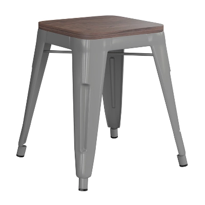 Flash Furniture 18" Backless Table Height Stool With Wooden Seat, Stackable Metal Indoor Dining Stool, Commercial Grade - Set Of 4 8 Flash Furniture 18" Backless Table Height Stool With Wooden Seat, Stackable Metal Indoor Dining Stool, Commercial Grade - Set Of 4 - Image 7