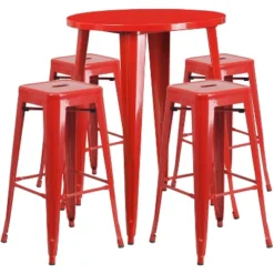 Flash Furniture Commercial Grade 30" Round Metal Indoor-Outdoor Bar Table Set With 4 Square Seat Backless Stools -Flash Furniture GUEST e8ae6d96 1e74 46b0 89c8 ad0d31a84e79