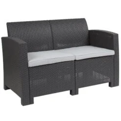 Flash Furniture Faux Rattan Loveseat With All-Weather Cushions -Flash Furniture GUEST e907d9c3 5379 4759 9f43 78ec87c959e9