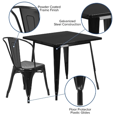 Flash Furniture Commercial Grade 31.5" Square Metal Indoor-Outdoor Table Set With 4 Stack Chairs 6 Flash Furniture Commercial Grade 31.5" Square Metal Indoor-Outdoor Table Set With 4 Stack Chairs - Image 4
