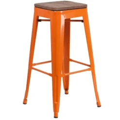 Flash Furniture 30" High Backless Metal Barstool With Square Wood Seat -Flash Furniture GUEST e97e2c78 8608 4cd9 97e5 43658838fca2