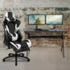 Flash Furniture Gaming Desk And Footrest Reclining Gaming Chair Set With Cup Holder, Headphone Hook & 2 Wire Management Holes