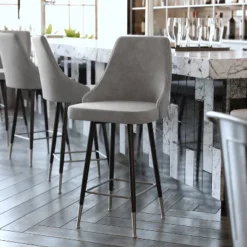 Flash Furniture Commercial Gray LeatherSoft Counter Height Stools With Chrome Accents - 2 Pack
