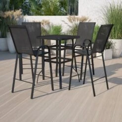 Flash Furniture Outdoor Dining Set - 4-Person Bistro Set - Outdoor Glass Bar Table With All-Weather Patio Stools