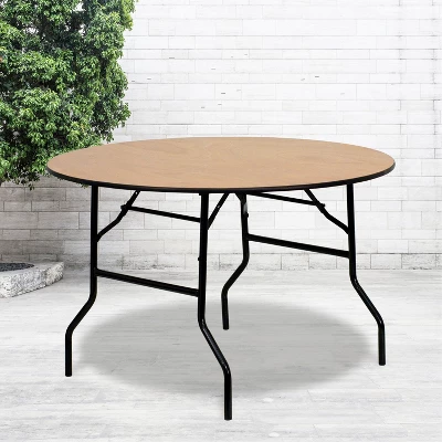 Flash Furniture 4-Foot Round Wood Folding Banquet Table With Clear Coated Finished Top 3 Flash Furniture 4-Foot Round Wood Folding Banquet Table With Clear Coated Finished Top