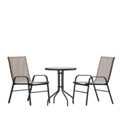 Flash Furniture 3 Piece Outdoor Patio Dining Set - Tempered Glass Patio Table, 2 Flex Comfort Stack Chairs -Flash Furniture GUEST edbe3bfb cd31 433a 9629 9e08a75ecd87