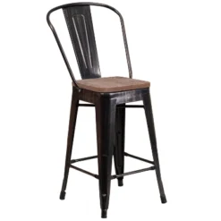 Flash Furniture 24" High Metal Counter Height Stool With Back And Wood Seat -Flash Furniture GUEST eea05fcc 651d 436a 97b5 c6164bd84c3e