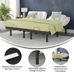 Flash Furniture Selene Adjustable Upholstered Bed Base With Wireless Remote, Three Leg Heights, & Independent Head/Foot Incline -Flash Furniture GUEST ef217162 be5e 426b ab23 9358d77f8e83