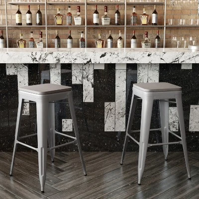 Flash Furniture Cierra Set Of 4 Commercial Grade 30" High Backless Metal Indoor Bar Height Stools With All-Weather Poly Resin Seats 5 Flash Furniture Cierra Set Of 4 Commercial Grade 30" High Backless Metal Indoor Bar Height Stools With All-Weather Poly Resin Seats - Image 3