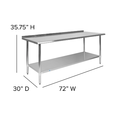 Flash Furniture Stainless Steel 18 Gauge Prep And Work Table With 1.5" Backsplash And Undershelf, NSF 5 Flash Furniture Stainless Steel 18 Gauge Prep And Work Table With 1.5" Backsplash And Undershelf, NSF - Image 3