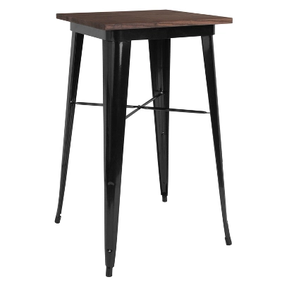 Flash Furniture 23.5" Square Metal Indoor Bar Height Table With Rustic Wood Top 6 Flash Furniture 23.5" Square Metal Indoor Bar Height Table With Rustic Wood Top - Image 4