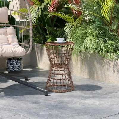 Flash Furniture Devon Indoor/Outdoor Natural Finish Rattan Rope Table With Acacia Wood Top, Fade And Weather Resistant 3 Flash Furniture Devon Indoor/Outdoor Natural Finish Rattan Rope Table With Acacia Wood Top, Fade And Weather Resistant