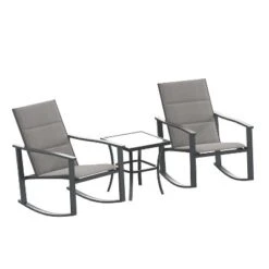 Flash Furniture Brazos 3 Piece Outdoor Rocking Chair Bistro Set With Flex Comfort Material And Metal Framed Glass Top Table -Flash Furniture GUEST f5b8cd56 8d8c 44fa 8a28 ab046f212f20
